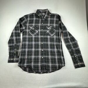 Wondery Shirt Womens Size Small Green Plaid Flannel Camping Graphic Button Up